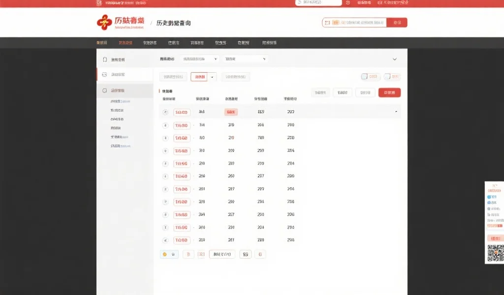 网站历史数据查询页面，显示多期开奖号码和筛选选项
